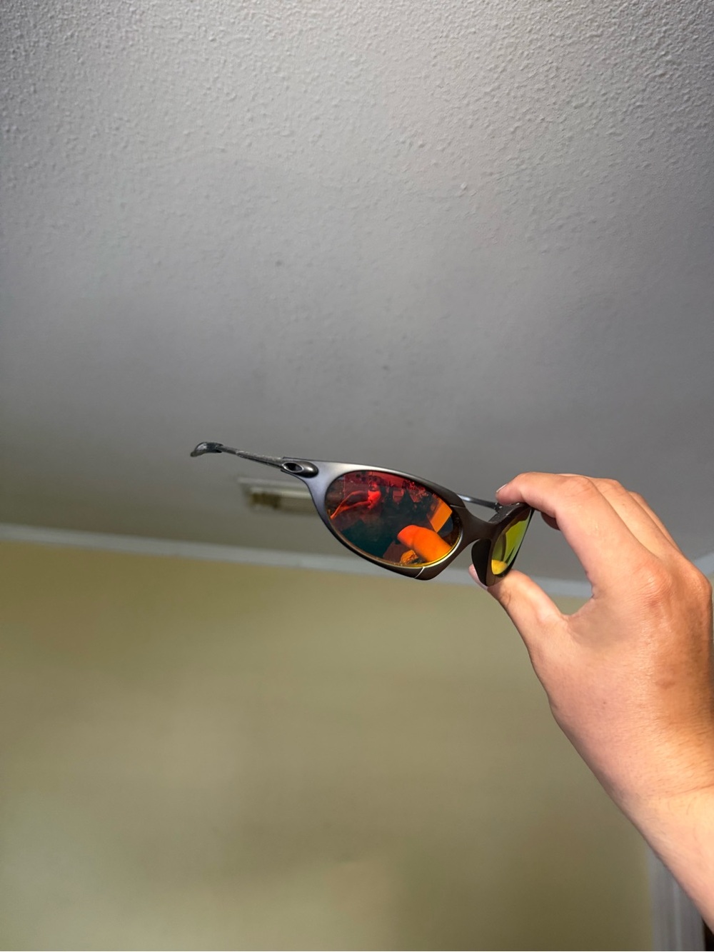 Oaks o sunglasses Sport Sunglasses — Black Frame with Red/Orange Mirrored Lenses